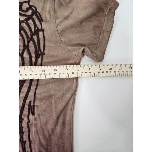 Affliction Sinful Women's L Brown Grunge Skater Distressed Y2K Wings Shirt - Picture 3 of 5